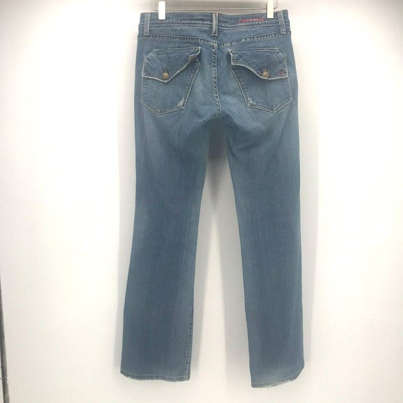Vigoss Milan Bootcut Jean Juniors 5 Medium Blue Distressed Back Pockets Stretch - Picture 2 of 16